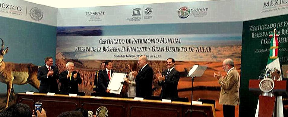 entrega-certificado-unesco Representante de UNESCO visitará el Pinacate