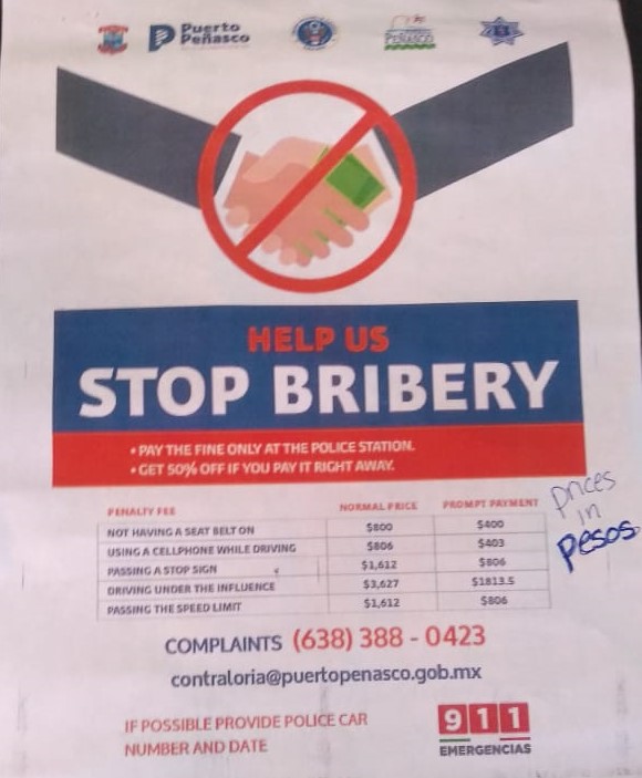 bribery-poster-english FAQs:  Road fines in Puerto Peñasco