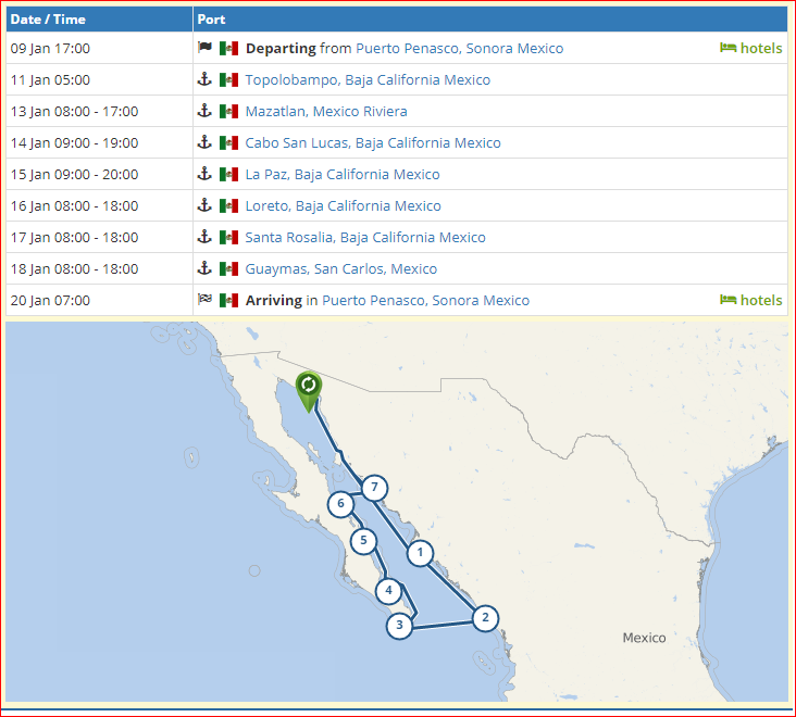 Itinerary Astoria sets out across Atlantic! Destination: Puerto Peñasco.