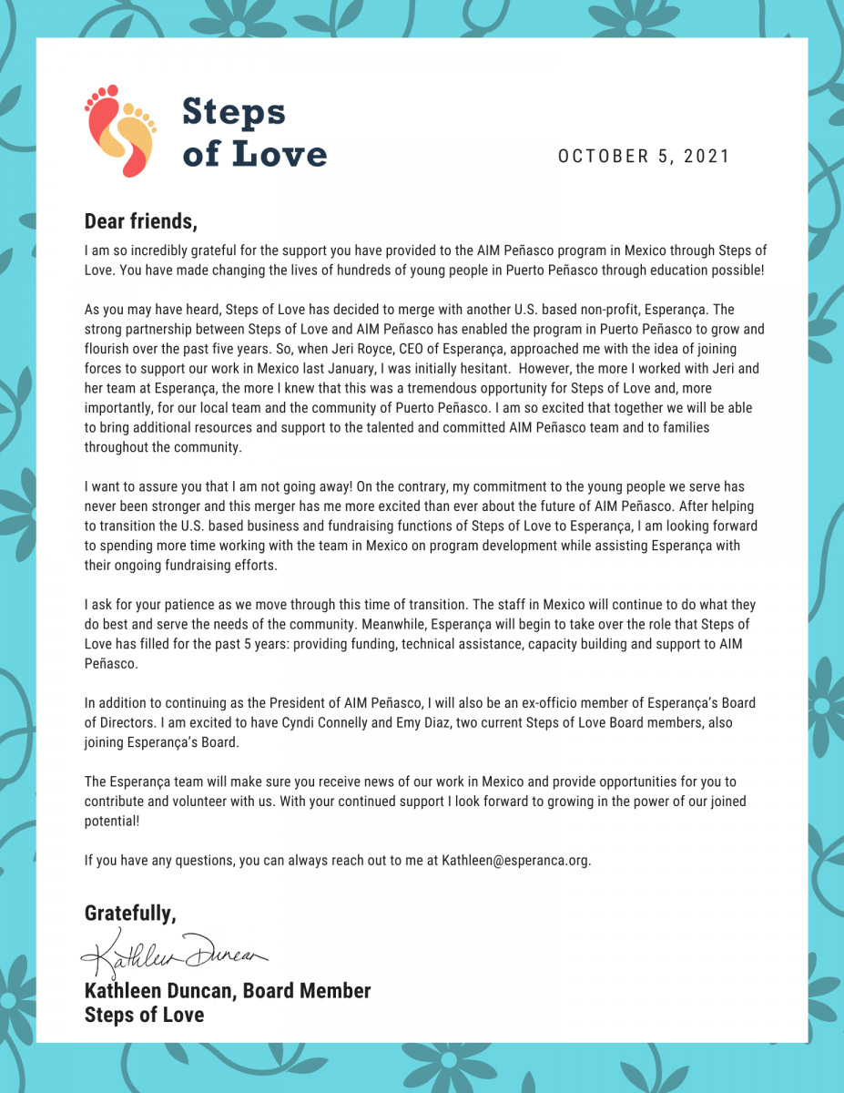 merge-letter-927x1200 Tía Katy announces Steps of Love merge with Esperança