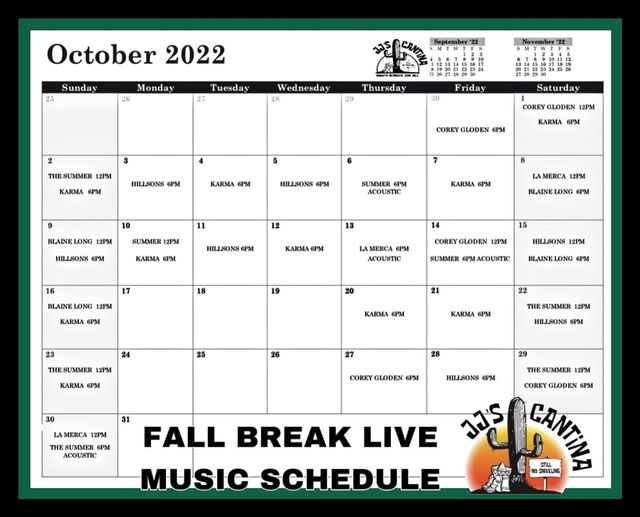 JJs-Calendar-Oct-22 Karma live at JJ's Cantina
