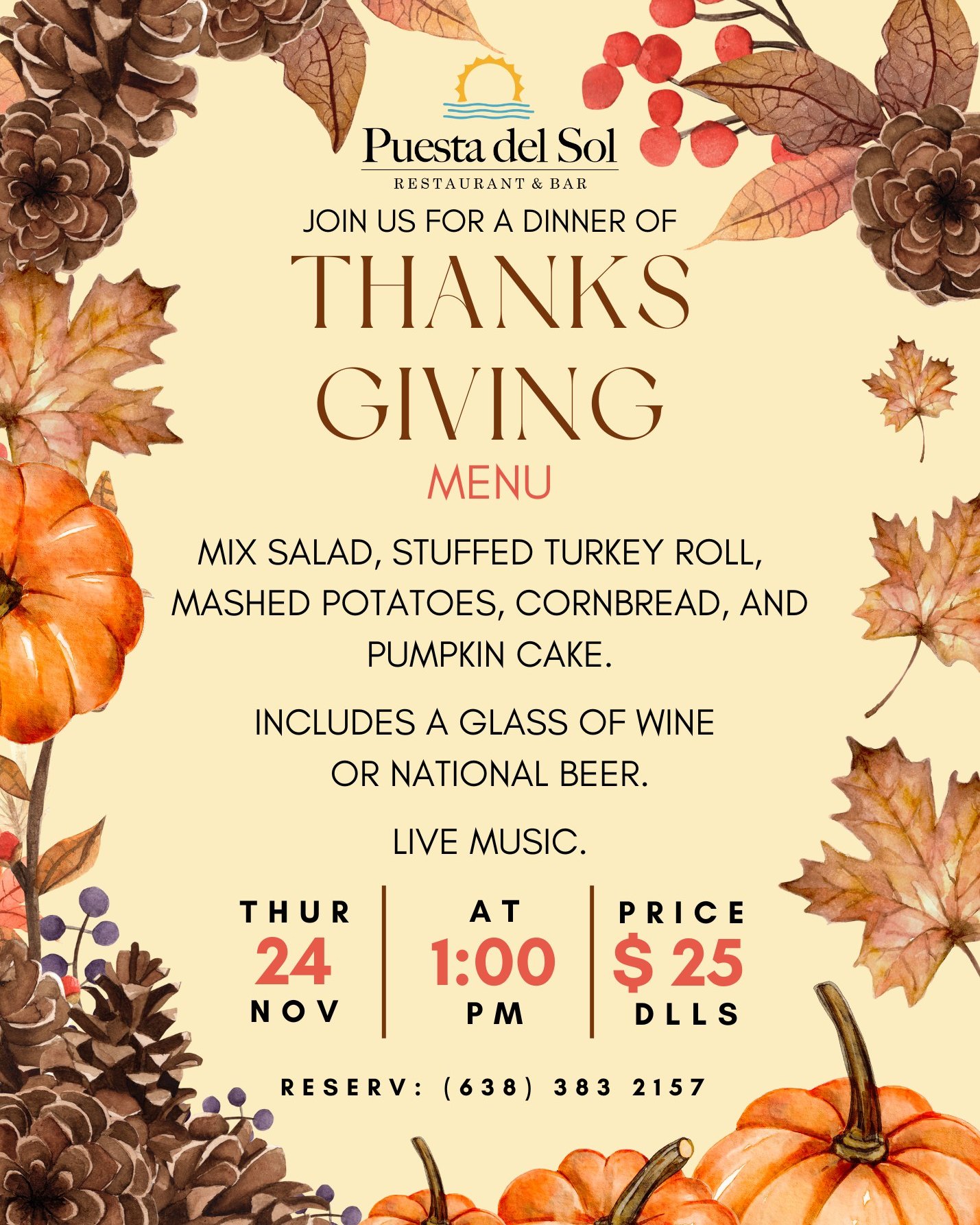 puesta-del-sol Thanksgiving Dinner @ Puesta del Sol